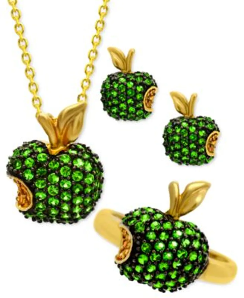 Tsavorite Yellow Sapphire Bitten Apple Jewelry Collection In 14k Yellow Gold