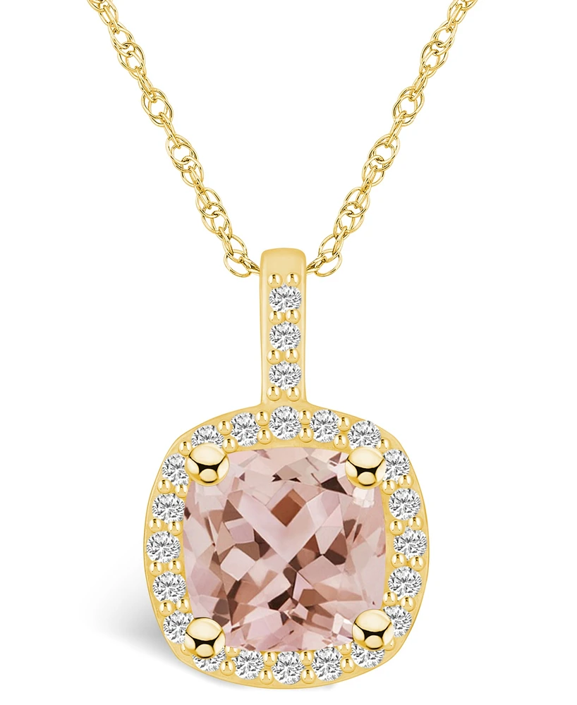 Macy's Morganite (2 Ct. T.w.) and Diamond (1/4 Ct. T.w.) Halo Pendant Necklace in 14K Yellow Gold