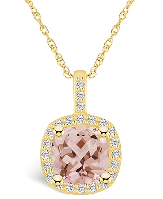 Macy's Morganite (2 Ct. T.w.) and Diamond (1/4 Ct. T.w.) Halo Pendant Necklace in 14K Yellow Gold