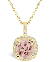 Macy's Morganite (2 Ct. T.w.) and Diamond (1/4 Ct. T.w.) Halo Pendant Necklace in 14K Yellow Gold