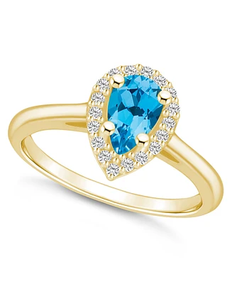Macy's Blue Topaz (1 ct. t.w.) and Diamond (1/5 Halo Ring 14K Yellow Gold