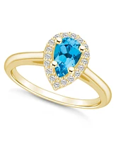 Macy's Blue Topaz (1 ct. t.w.) and Diamond (1/5 Halo Ring 14K Yellow Gold