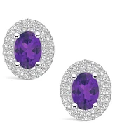 Macy's Amethyst (-/ ct. t.w.) and Diamond (/2 ct. t.w.) Halo Stud Earrings in 14K Gold