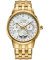 Citizen Eco-Drive Women's Calendrier Diamond-Accent Gold-Tone Stainless Steel Bracelet Watch 37mm - Silver