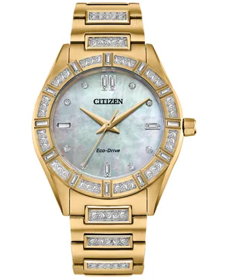 Citizen Eco-Drive Women's Crystal Gold-Tone Stainless Steel Bracelet Watch 34mm