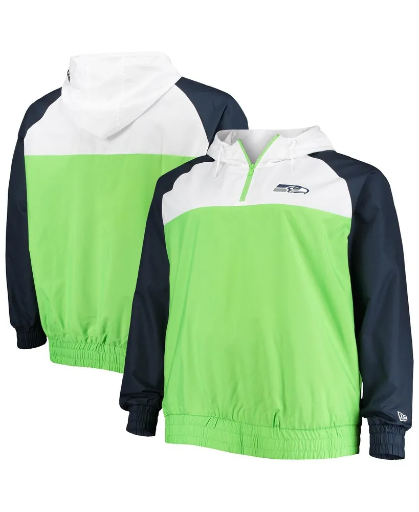 Men's Seattle Seahawks Tommy Hilfiger White/College Navy Color Block  Half-Zip Pullover Windbreaker Jacket