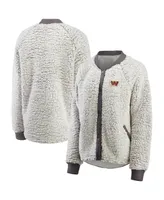 Women's Wear by Erin Andrews Charcoal Washington Commanders Sherpa Raglan Full-Snap Jacket