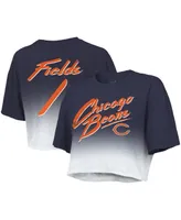 Women's Majestic Threads Justin Fields Navy, White Chicago Bears Drip-Dye Player Name and Number Tri-Blend Crop T-shirt