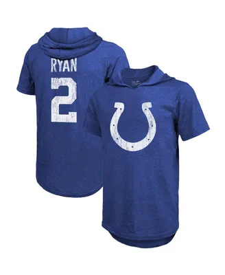 Men's Majestic Threads Matt Ryan Royal Indianapolis Colts Player Name & Number Short Sleeve Hoodie T-shirt