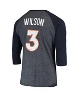 Men's Majestic Threads Russell Wilson Navy Denver Broncos Name and Number Team Colorway Tri-Blend 3/4 Raglan Sleeve Player T-shirt