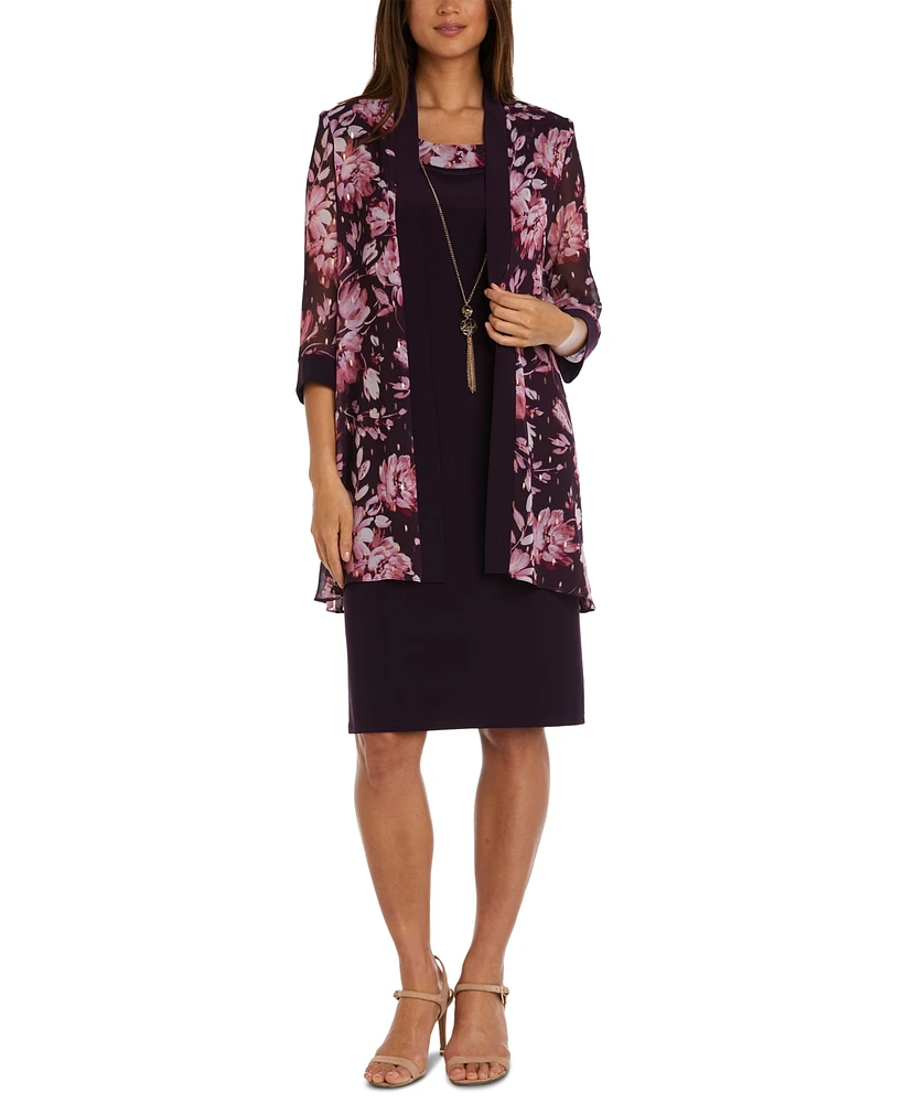 R & M Richards Women's Necklace Dress Foil-Print Jacket