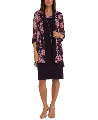 R & M Richards Women's Necklace Dress Foil-Print Jacket