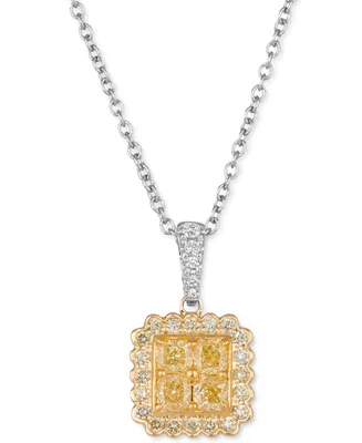 Le Vian Sunny Yellow Diamond (7/8 ct. t.w.) & Vanilla Diamond (1/20 ct. t.w.) Halo Quad Cluster 18" Pendant Necklace in Platinum & 18k Gold