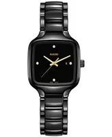 Rado Women's Swiss True Square Diamond Accent Black Ceramic Bracelet Watch 29mm