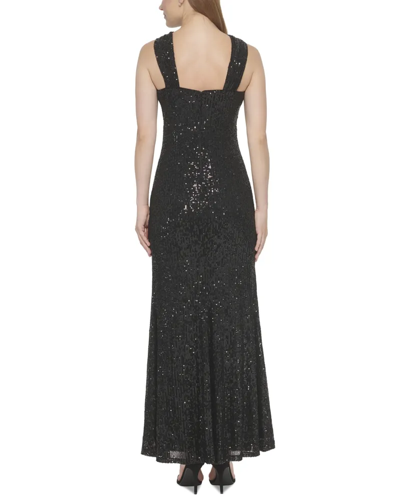 Eliza J Women's Sequined Crossover-Neck Gown