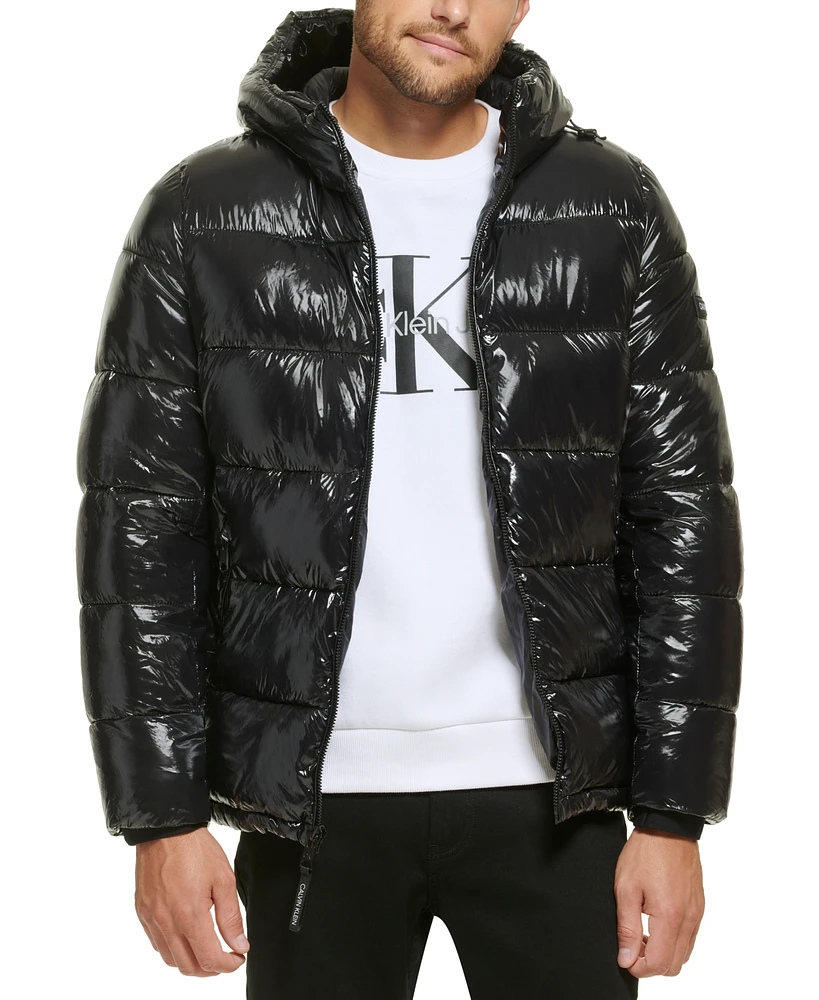 Calvin Klein Men's High Shine Hooded Puffer Jacket
