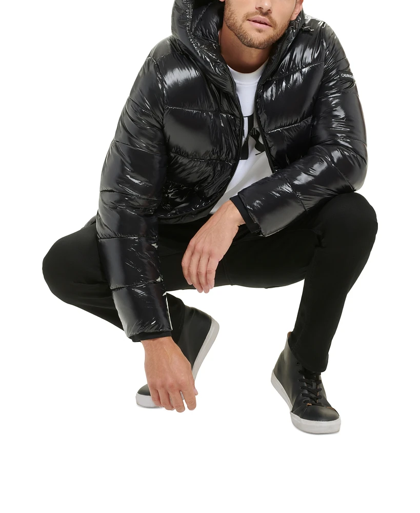 Calvin Klein Men's High Shine Hooded Puffer Jacket