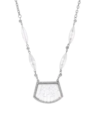 2028 Silver-Tone White Floral Lalique Pendant Necklace