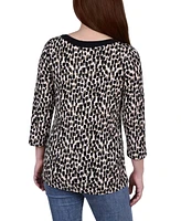 Ny Collection Petite 3/4 Sleeve with Combo Bands and Front Cutout Top