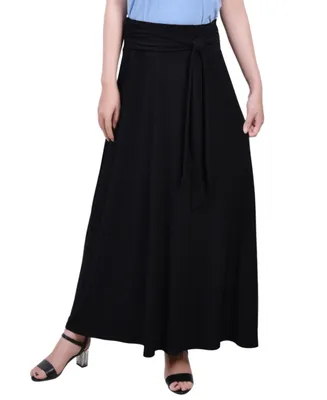 Ny Collection Petite Solid Maxi Skirt with Sash Waist Tie