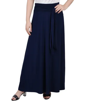 Ny Collection Petite Solid Maxi Skirt with Sash Waist Tie