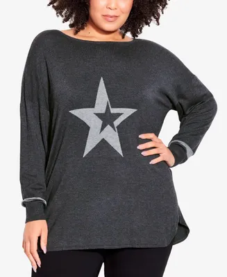 Avenue Plus Abstract Star Long Sleeve Sweater