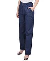 Ny Collection Petite Pull On Chambray Belted Pants