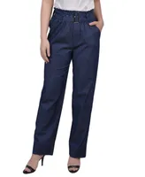 Ny Collection Petite Pull On Chambray Belted Pants