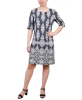 Ny Collection Petite Elbow Sleeve Knee Length Dress with Hardware