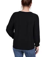 Ny Collection Petite Long Sleeve Knit Top with Sequin Hem