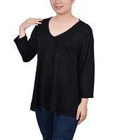 Ny Collection Petite 3/4 Sleeve V-neck Top