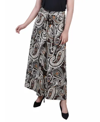 Ny Collection Petite Printed Maxi Skirt with Sash Waist Tie