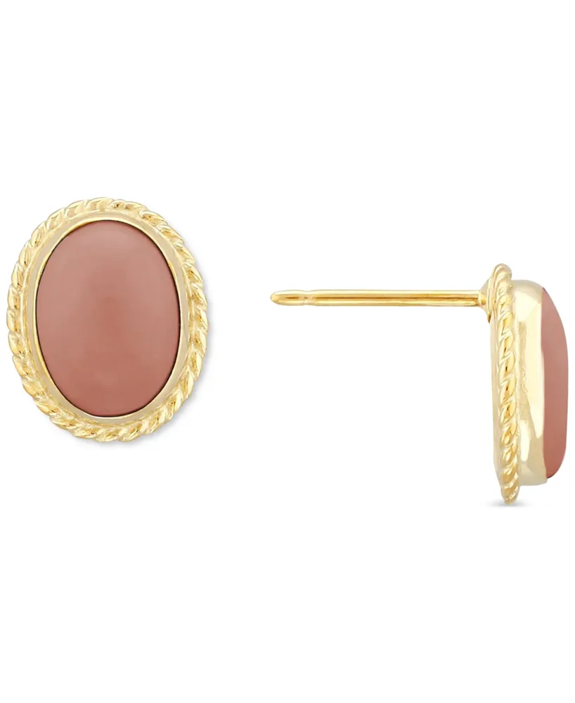 Genuine Coral Stud Earrings in 14k Yellow Gold