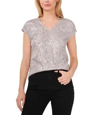 Vince Camuto Women's Sequined Dolman Sleeve V-Neck Blouse