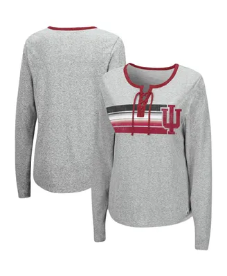 Women's Colosseum Heathered Gray Indiana Hoosiers Sundial Tri-Blend Long Sleeve Lace-Up T-shirt