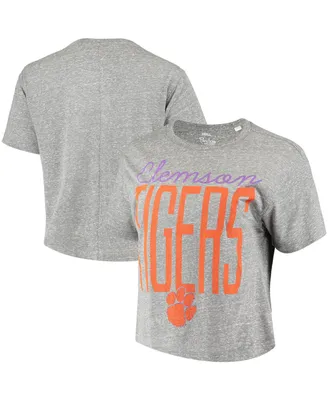 Women's Pressbox Heathered Gray Clemson Tigers Sanibel Knobi Crop T-shirt