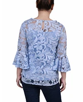 Ny Collection Petite Burnout Bell-Sleeve Top