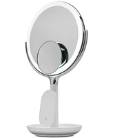 Sharper Image SpaStudio Vanity 8-inch Mirror with Built-In Qi Wireless Phone Charger, 5X and 10X Magnification