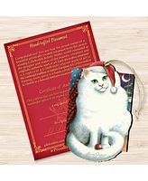 Designocracy Marshmallow Santa Cat Wooden Ornament by Laura Seeley Pets Decor Set of 2