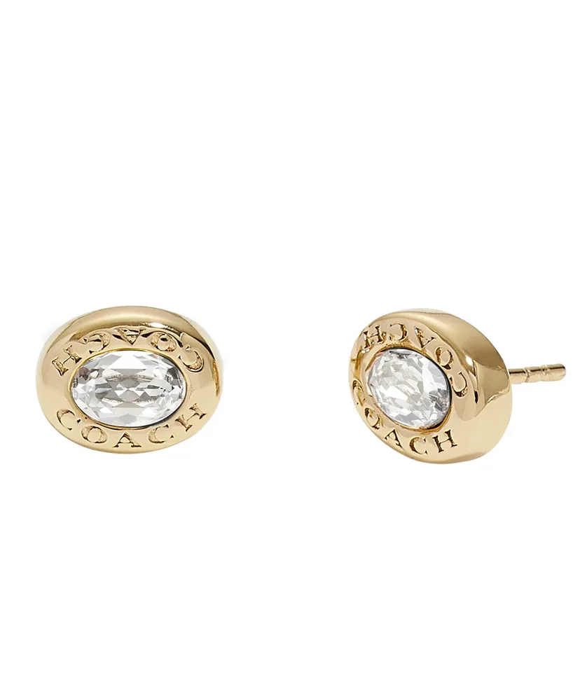 Coach Signature Crystal Stone Stud Earrings - Crystal, Gold