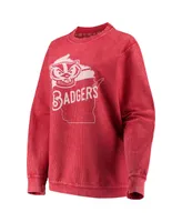 Women's Pressbox Red Wisconsin Badgers Comfy Cord Corduroy Crewneck Sweatshirt
