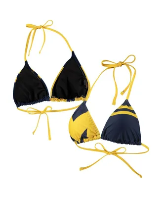 Women's Foco Navy Michigan Wolverines Wordmark Bikini Top