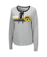 Women's Colosseum Heathered Gray Iowa Hawkeyes Sundial Tri-Blend Long Sleeve Lace-Up T-shirt