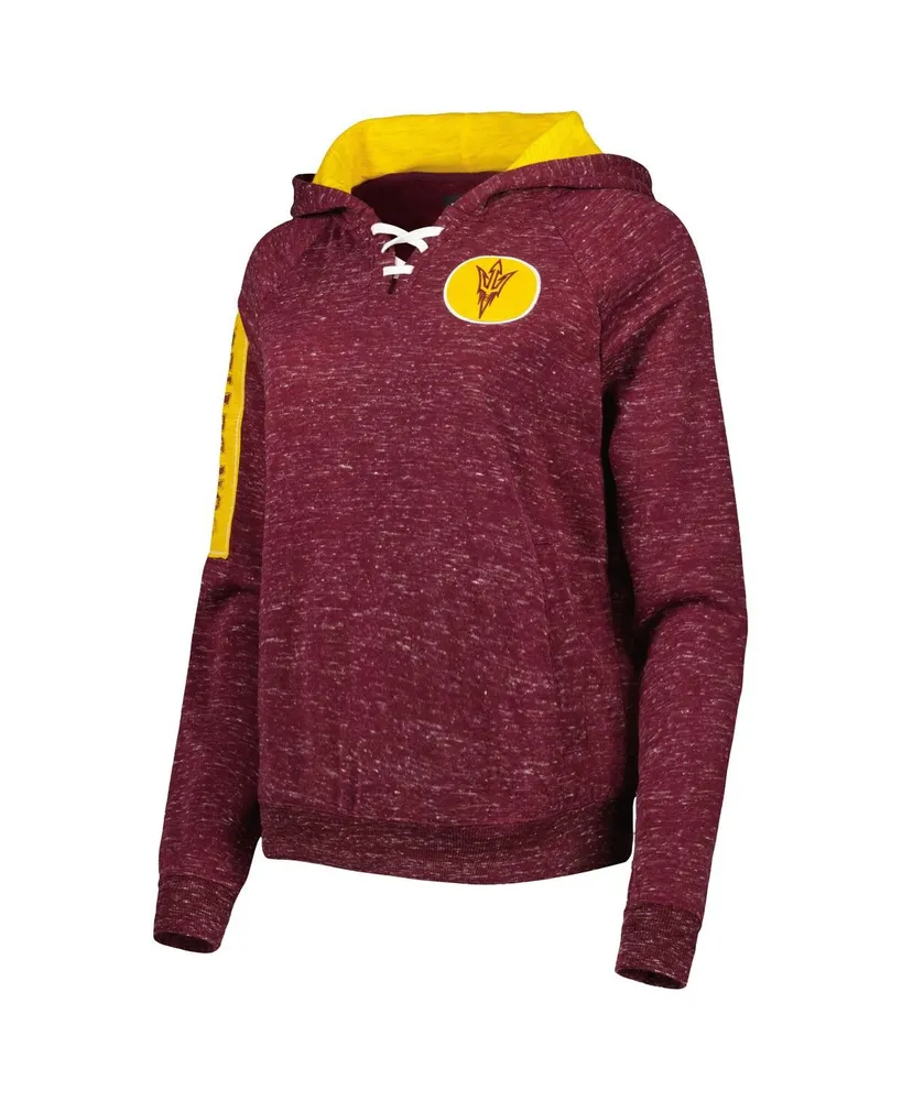 Women's Colosseum Maroon Arizona State Sun Devils The Devil Speckle Lace-Placket Raglan Pullover Hoodie