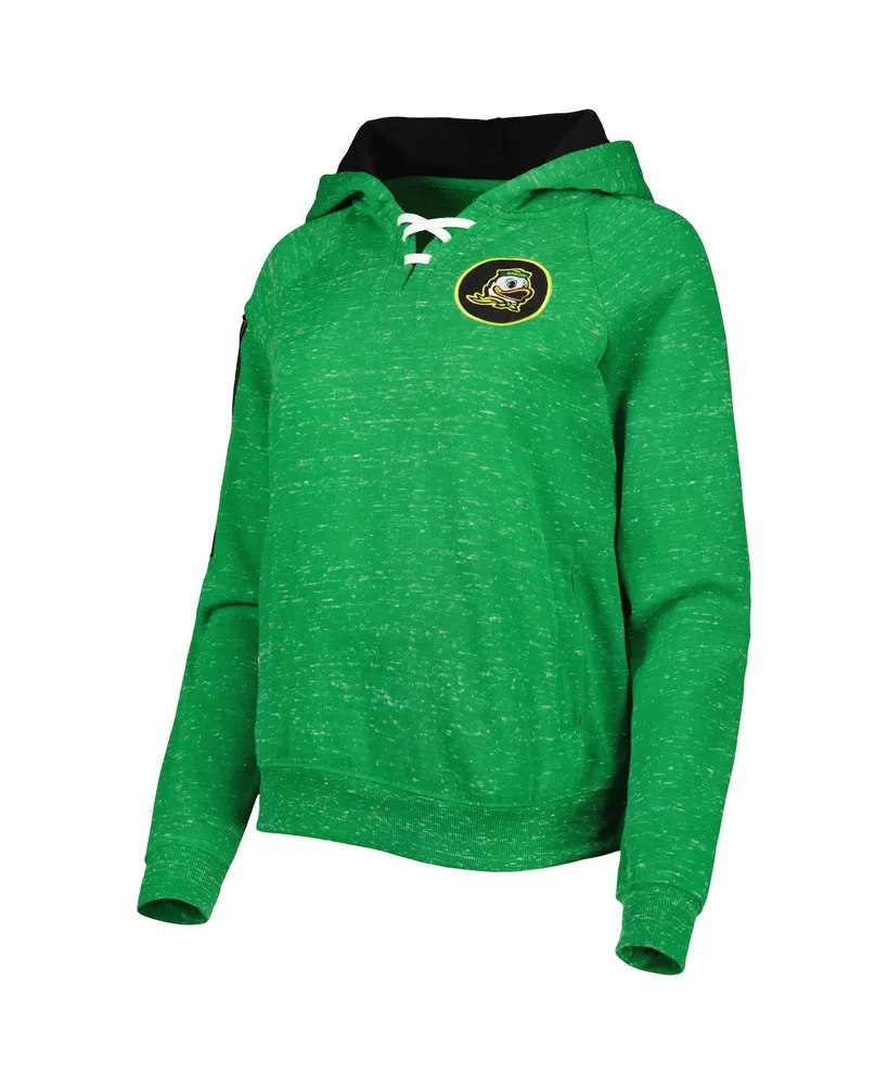 Women's Colosseum Green Oregon Ducks The Devil Speckle Lace-Placket Raglan Pullover Hoodie