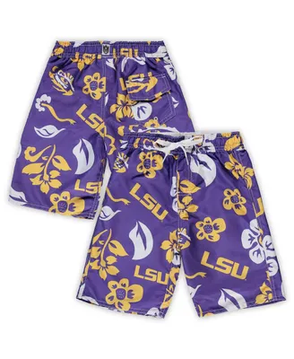 Little Boys Wes & Willy Purple Lsu Tigers Floral Volley Swim Shorts