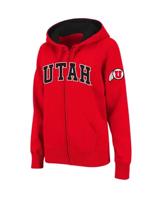 Women's Colosseum Red Utah Utes Arched Name Full-Zip Hoodie