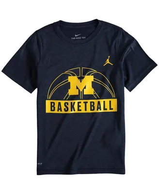 Big Boys Jordan Navy Michigan Wolverines Basketball and Logo Performance T-shirt