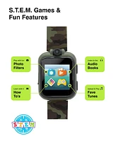 Playzoom Kid's Dark Green Camo Prints Silicone Strap Touchscreen Smart Watch 42mm with Earbuds Gift Set