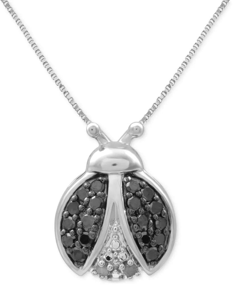 Black Diamond (1/6 ct. t.w.) & White Diamond Accent Ladybug 18" Pendant Necklace in Sterling Silver or 14k Gold-Plated Sterling Silver